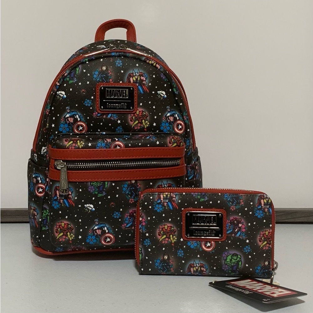 Loungefly Marvel Avengers Tattoo Mini Backpack and Zip-Around Wallet Set